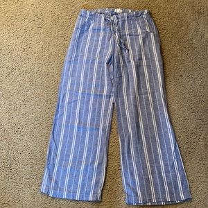 Blue and white striped linen pants